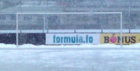 Gundadalur Stadium on Saturday. The goal in the background is barely visible. 