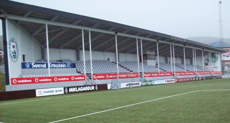 A deserted Gundadalur Stadium in Tórshavn.