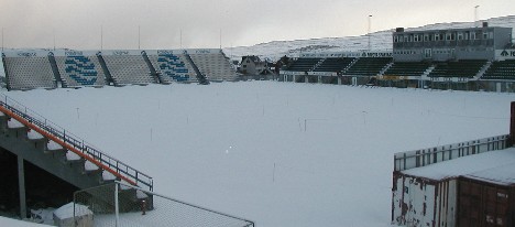 Tórsvøllur in March 2006, covered in snow