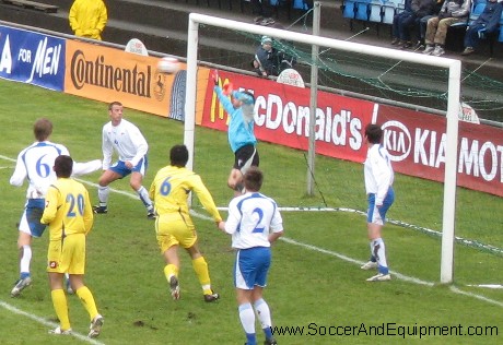 Goalkeeper Jákup Mikkelsen, Faroe Islands, makes a fantastic save Goalkeeper Jákup Mikkelsen, Faroe Islands, makes a fantastic save